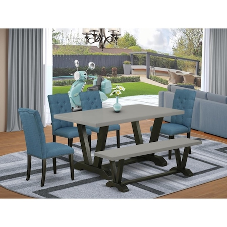 East West Furniture 6 Piece V-Style Amazing Dinette Set - Wire Brushed Black V696EL121-6